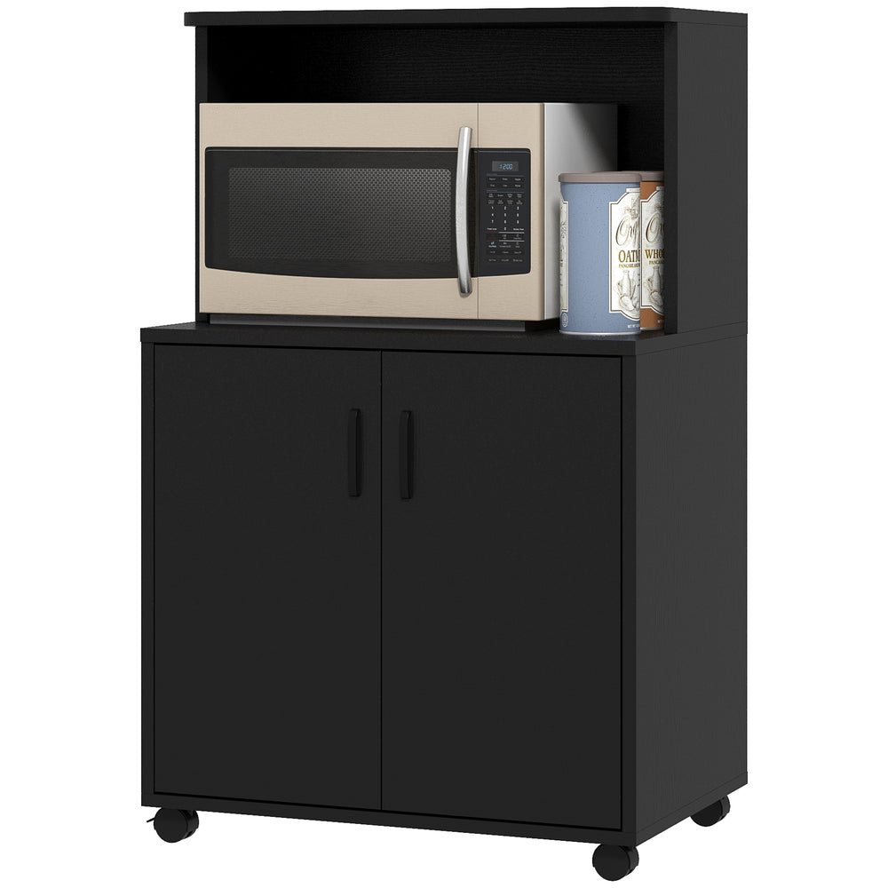 Black microwave trolley on wheels