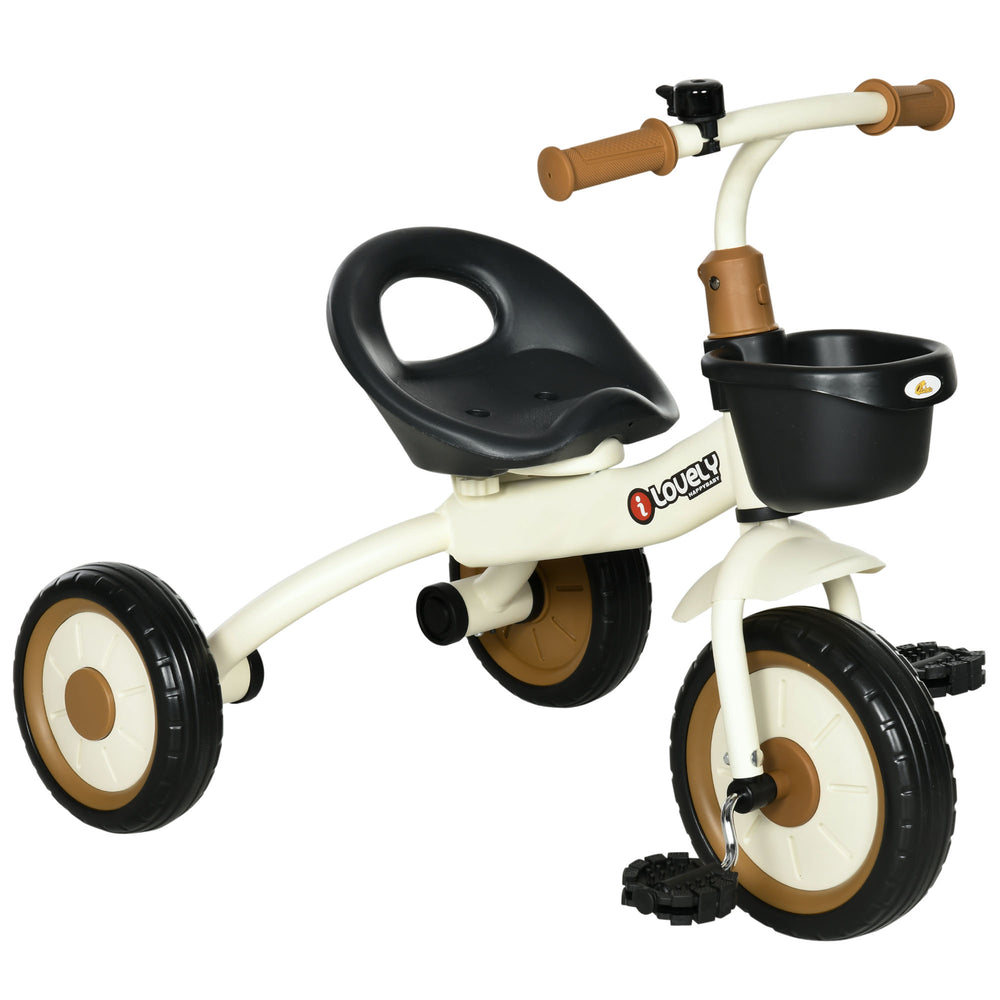 Tricycle avec siège réglable, panier, sonnette, blanc