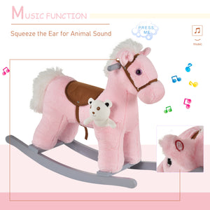 Plush rocking horse with teddy bear, pink