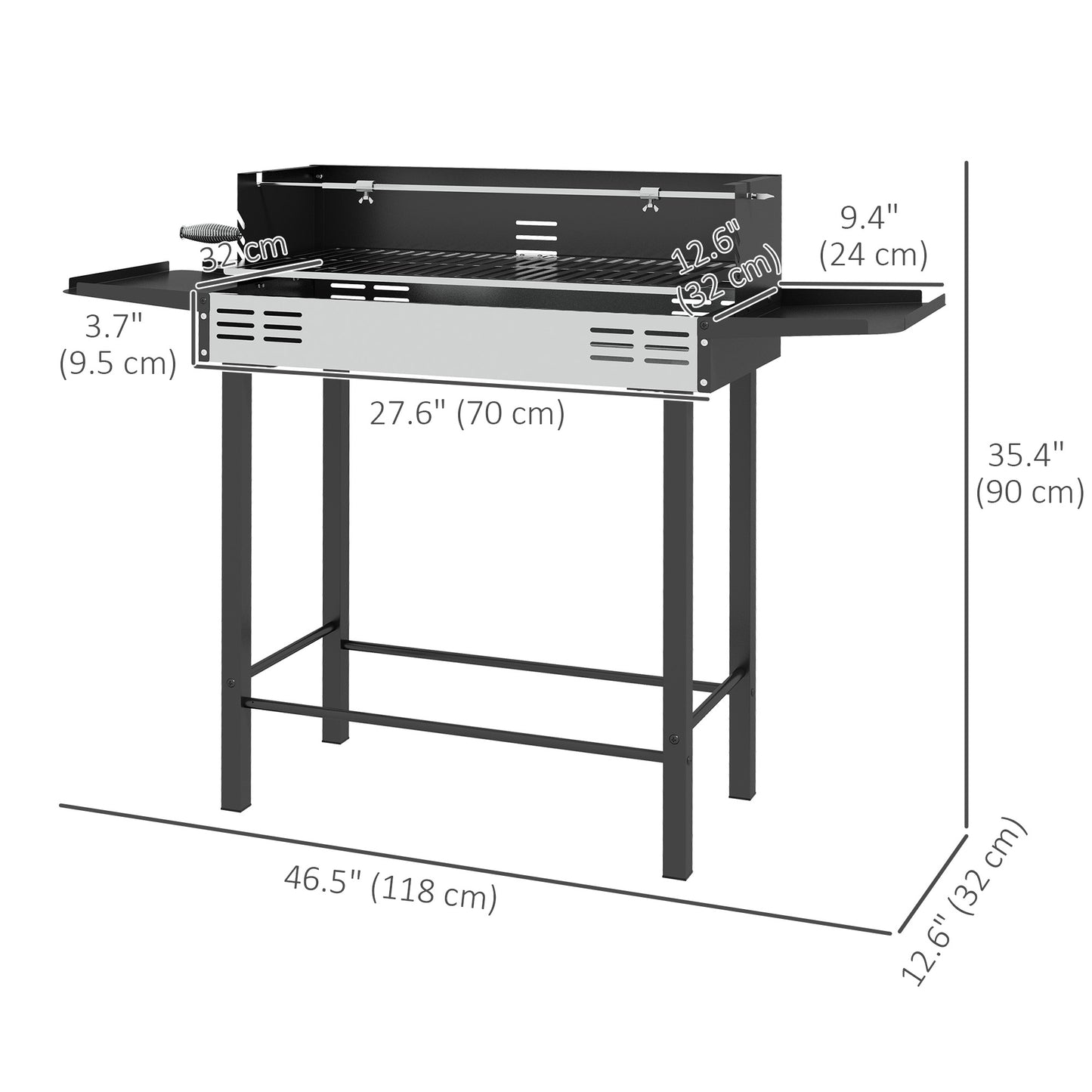 BBQ Charcoal Rotisserie, 3-Tier Cooking Grate, Storage Shelves, Stainless Steel