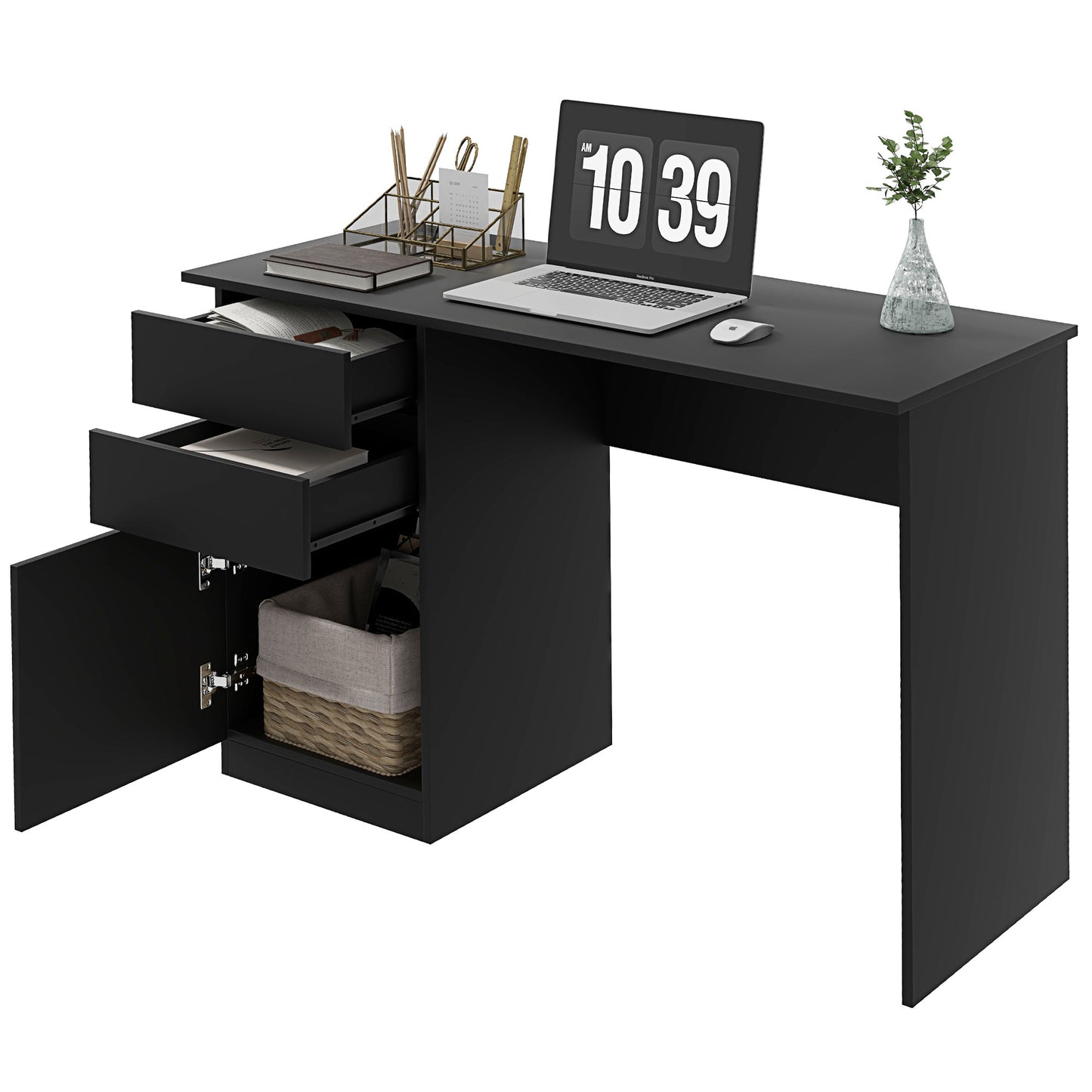Computer Desk with Storage, Drawers and Cabinet for Home Office, Study Room, Black