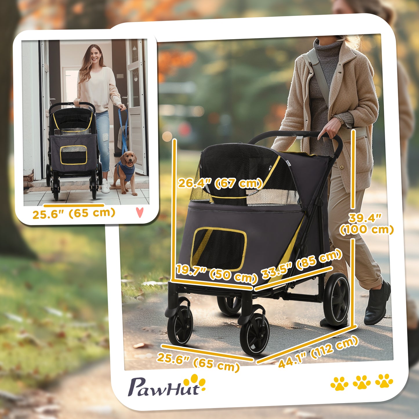 Foldable dog stroller for large and medium dogs, dark gray