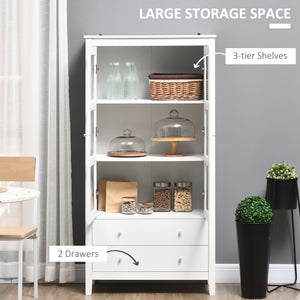 Meuble de rangement avec étagères à 3 niveaux, 2 tiroirs et portes vitrées, blanc