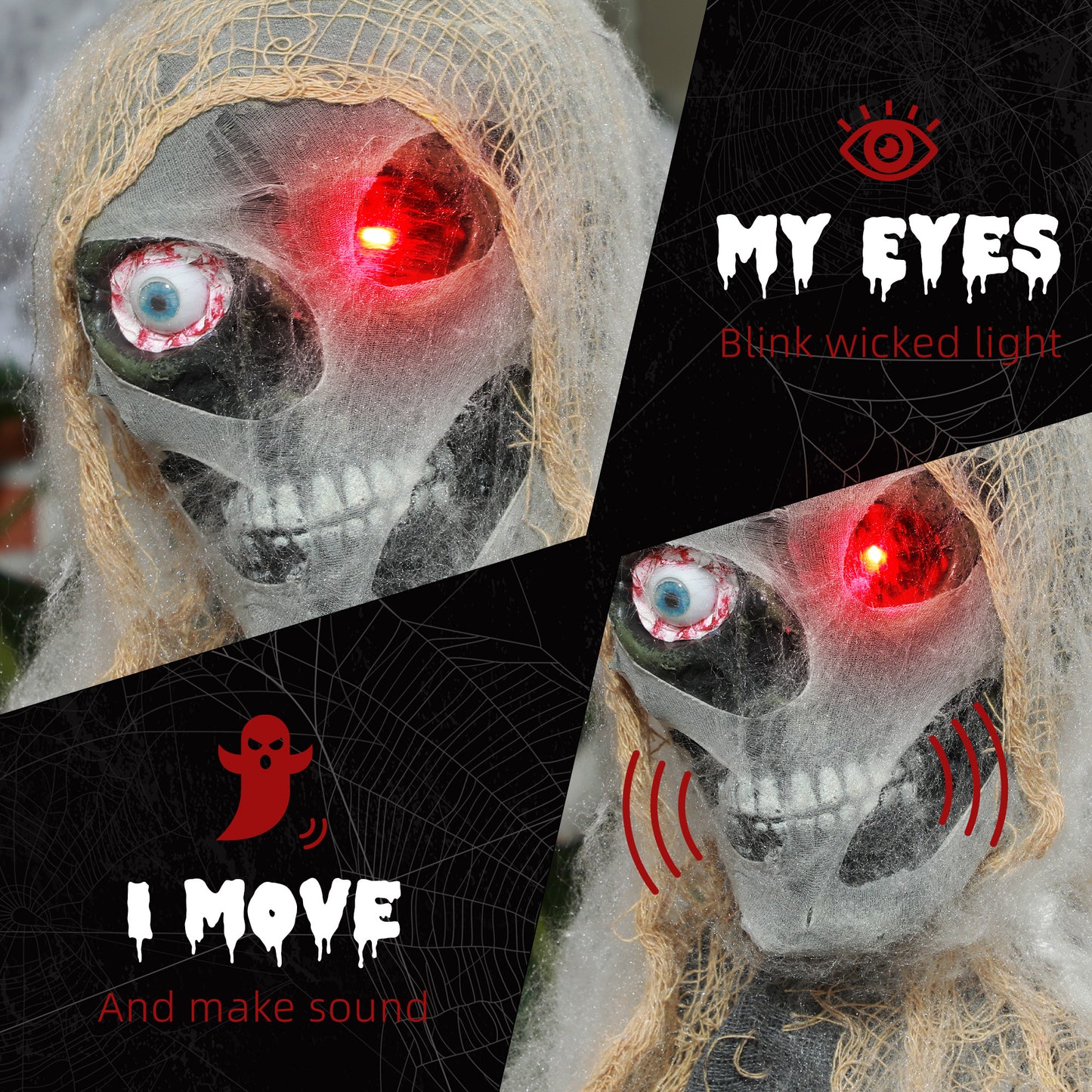 Momie animée d'Halloween avec yeux LED lumineux
