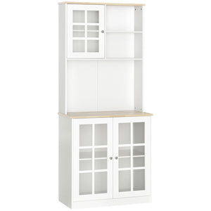 Sideboard with 3 cabinets, 2 open shelves and large worktop, white