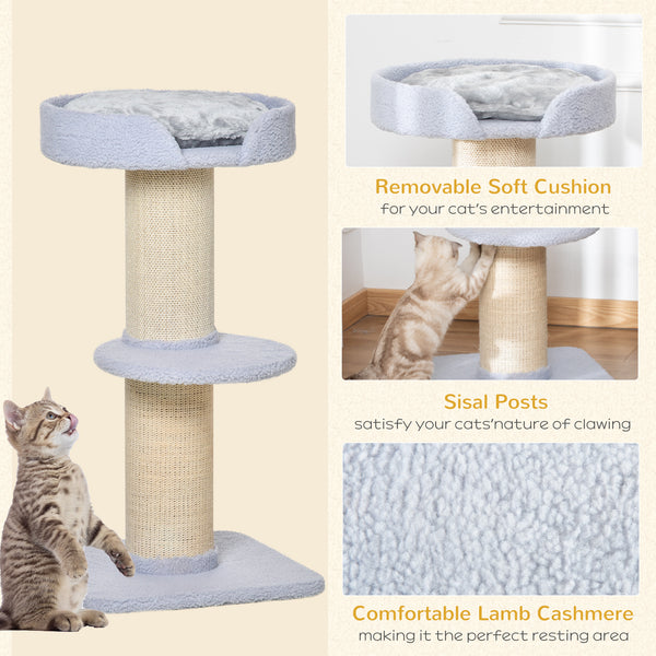 Cat tree with sisal mat, scratching post, basket, cushion and perch, light blue