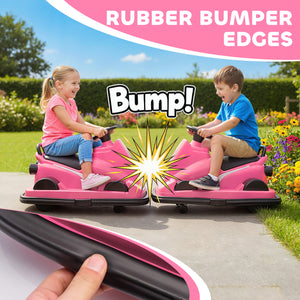 6V Bumper Car, 360 Degree Rotation, Dual Motor, Music, Pink