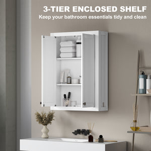 Meuble de salle de bain mural moderne avec 2 portes et 2 étagères réglables, blanc