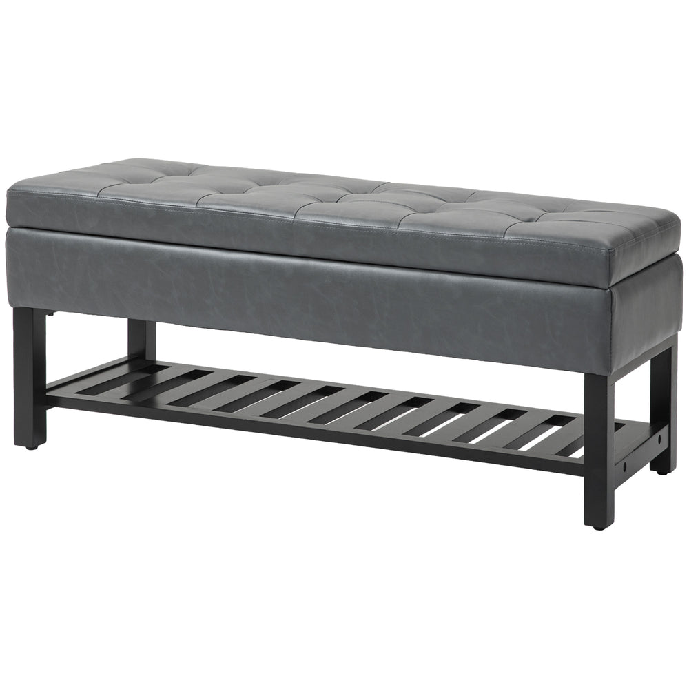 Banc à chaussures ottoman capitonné en cuir synthétique, gris