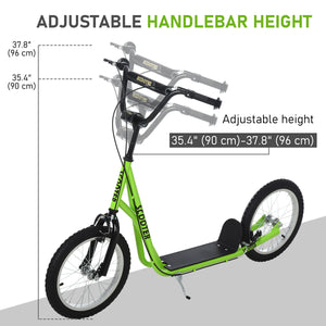 Trottinette avec roues gonflables de 16 pouces et doubles freins, vert