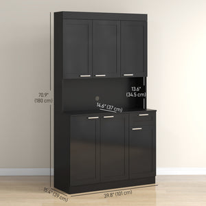 Buffet de 71" avec étagères réglables, noir brillant
