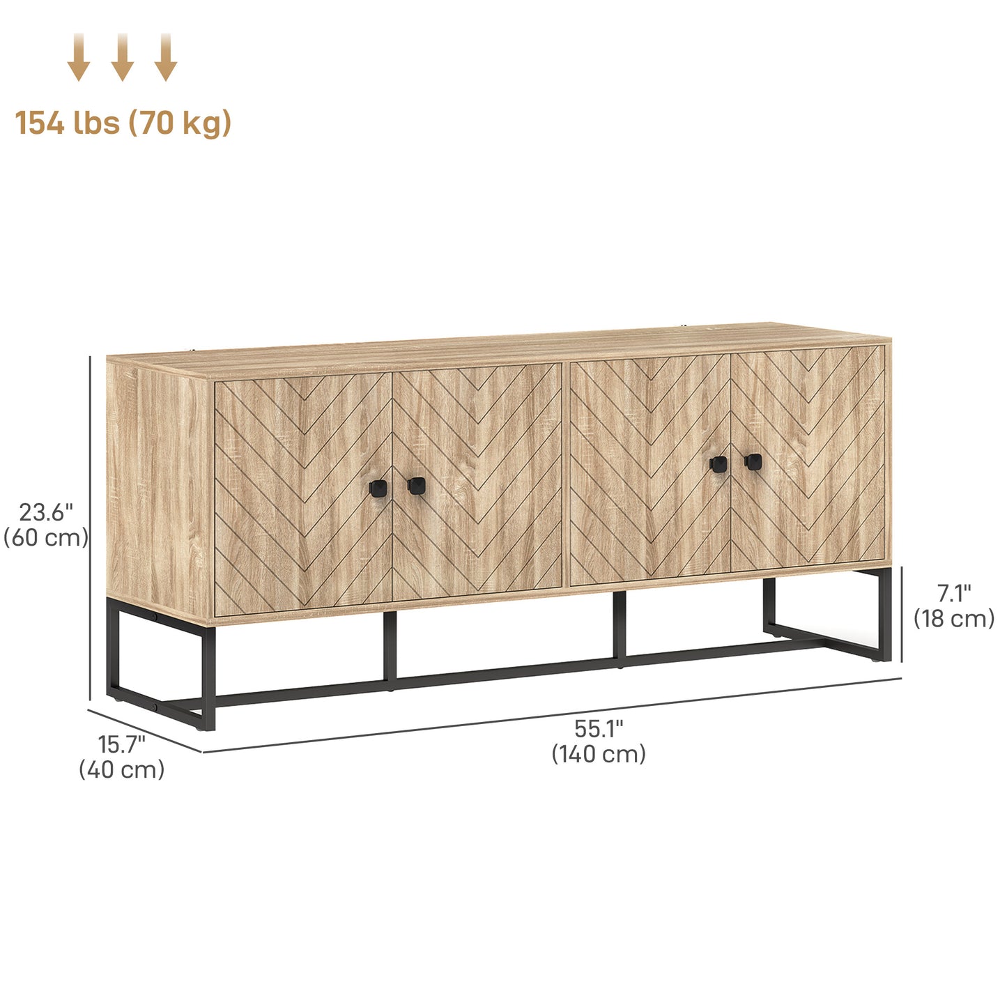 HOMCOM sideboard with 2 adjustable shelves and steel base, TV cabinet, bar cabinet for living room, oak
