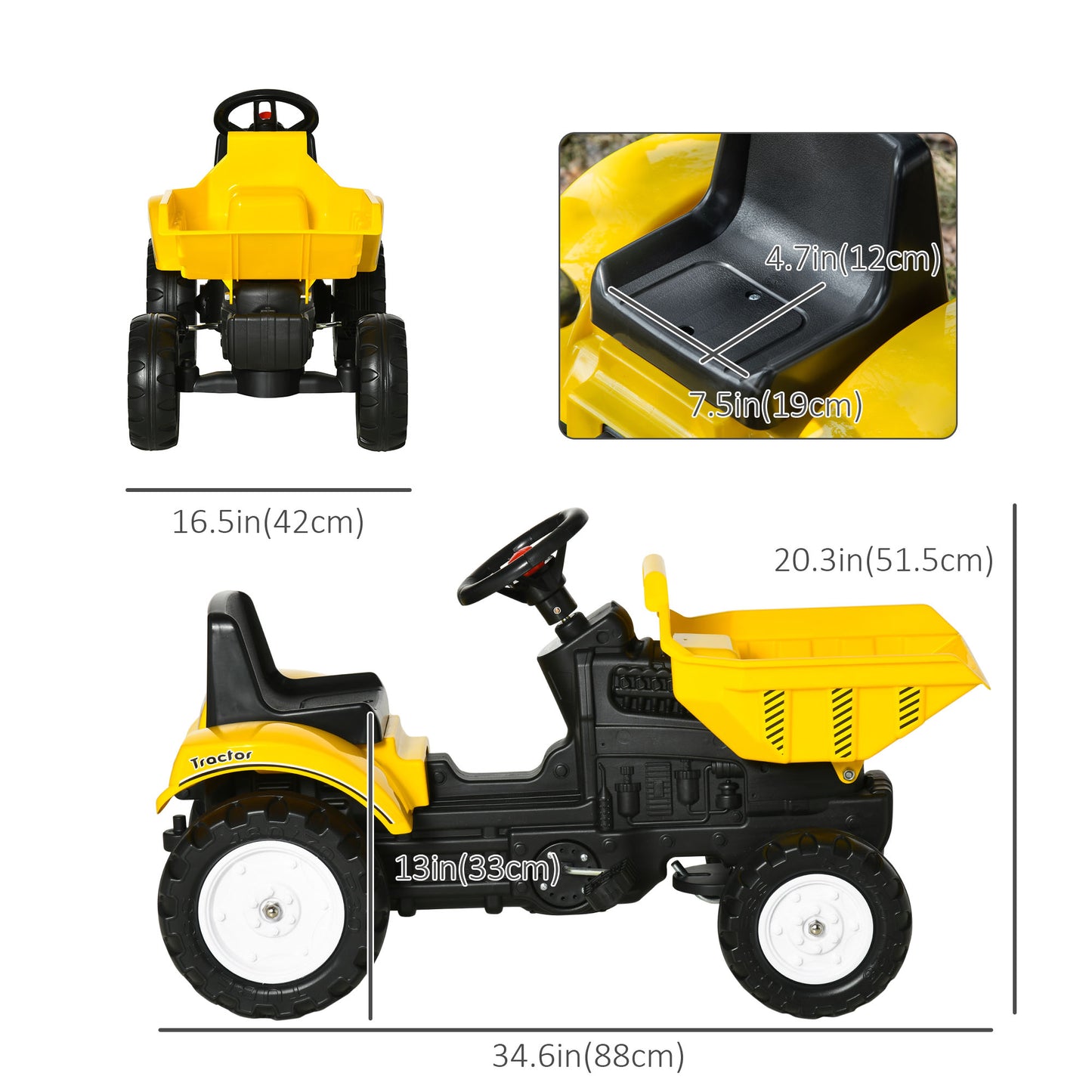 Pedal Tractor for 3 Year Olds with Hand Operated Bucket, Yellow