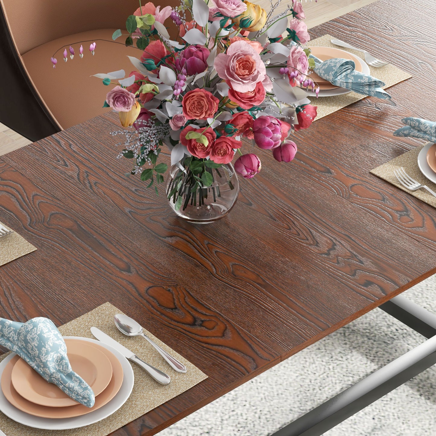 HOMCOM 160-200cm Folding Dining Table for 4-6 People, Foldable Kitchen Table with Steel Frame, Brown Wood Grain