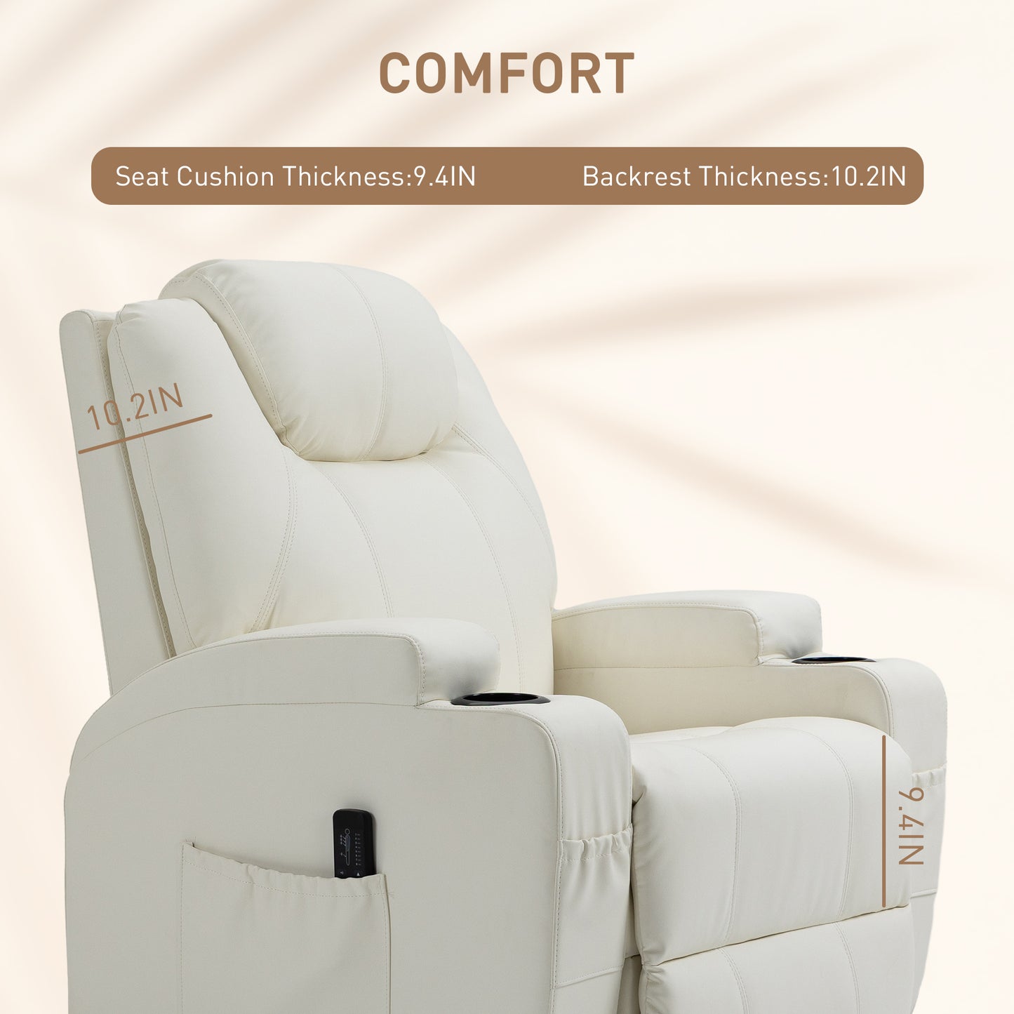Fauteuil massant inclinable à bascule pivotantavec, 8 points de vibration, cuir synthétique, blanc crème