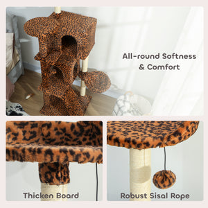Arbre à chat de 160 cm avec griffoirs en sisal, cabanes, perchoirs moelleux, hamac, imprimé léopard