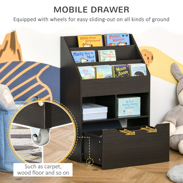 Bibliothèque multi-étagères avec tiroir de rangement, marron