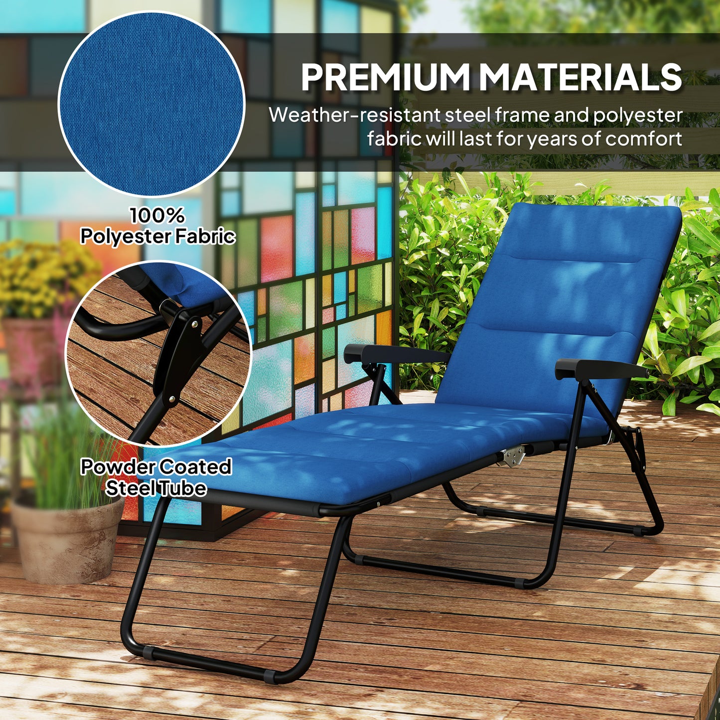 Chaise longue inclinable avec dossier réglable sur 6 positions, bleu