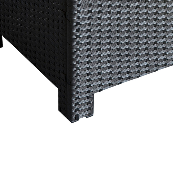 Table d'appoint de patio, meuble en osier tressé à la main avec plateau en verre trempé, noir