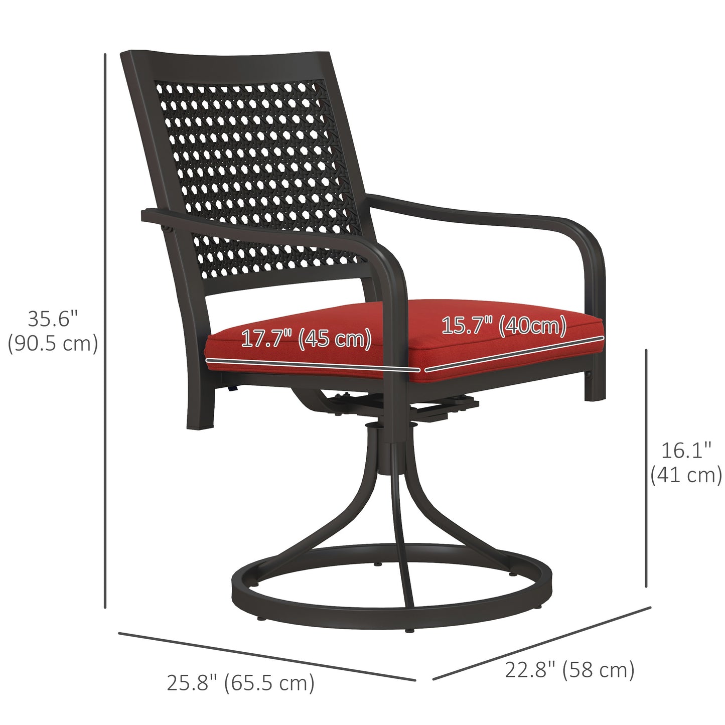 Ensemble de chaises pivotantes avec coussin avec accoudoirs incurvés, rouge
