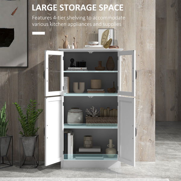 Buffet moderne avec portes vitrées, étagères à 4 niveaux, blanc