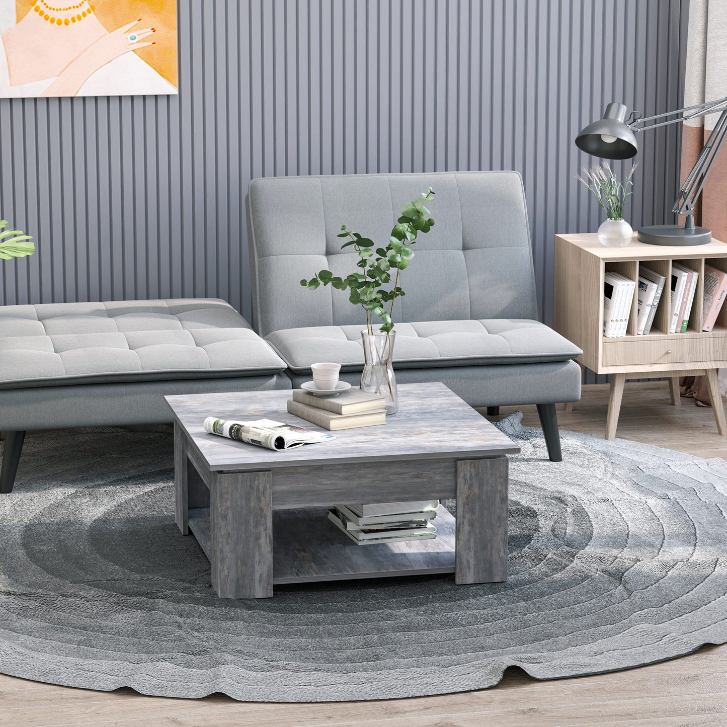 Table basse moderne avec étagère de rangement, grise