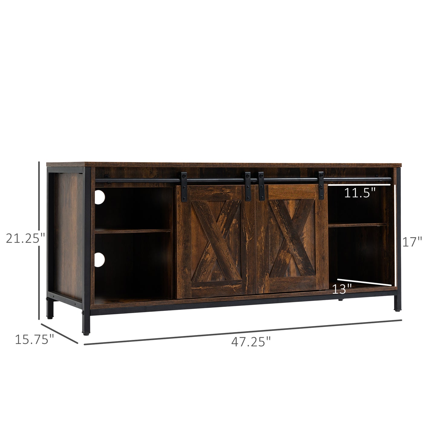 Meuble TV industriel HOMCOM pour téléviseurs jusqu'à 60 pouces, console TV avec rangement et 2 portes coulissantes, meuble de divertissement autonome pour salon et chambre, marron