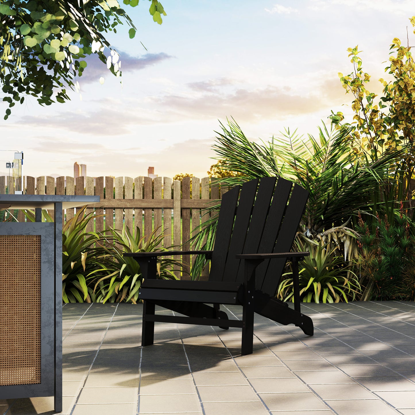 Chaise Adirondack en bois à lattes pour terrasse, jardin, arrière-cour, foyer, noire