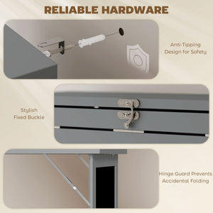 Wall-mounted folding and convertible computer desk with chalkboard and side shelf, charcoal gray