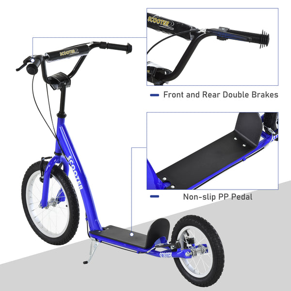 Trottinette avec guidon réglable, double frein, roues gonflables, bleue foncé
