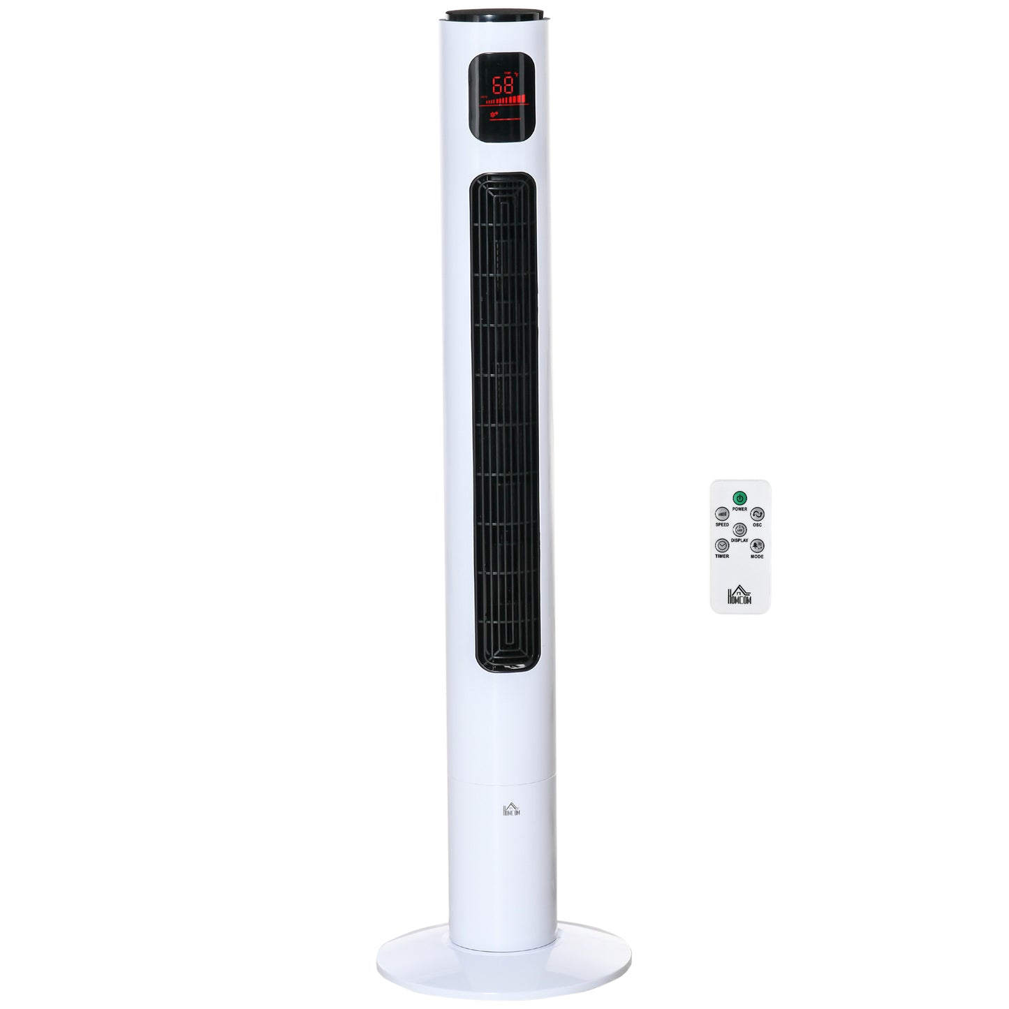 Ventilateur tour autonome 3 vitesses, minuterie 12 h, panneau de capteur LED, télécommande, blanc