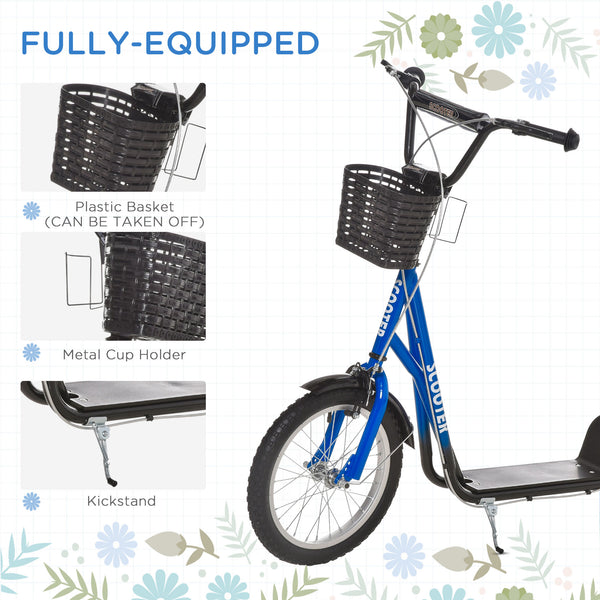 Trottinette avec guidon réglable, 2 freins, panier porte-gobelet, bleu