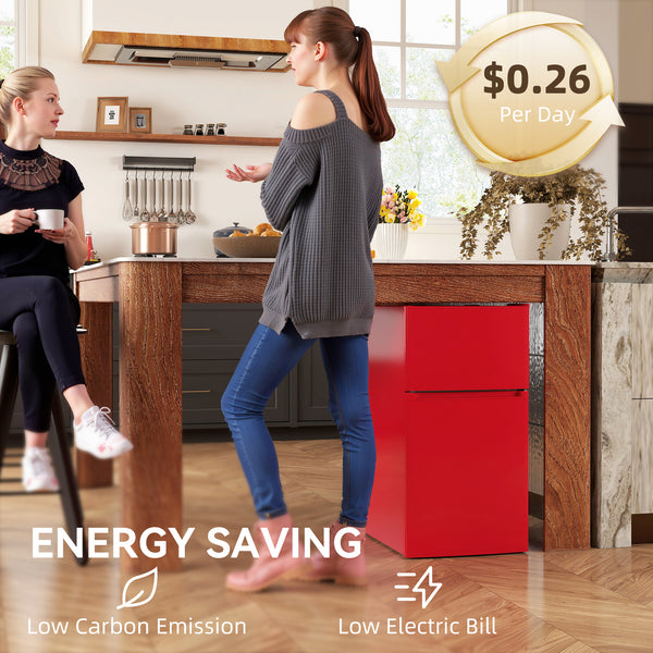 Réfrigérateur compact 3,2 pi³, mini-réfrigérateur avec congélateur, étagères réglables et portes réversibles, rouge