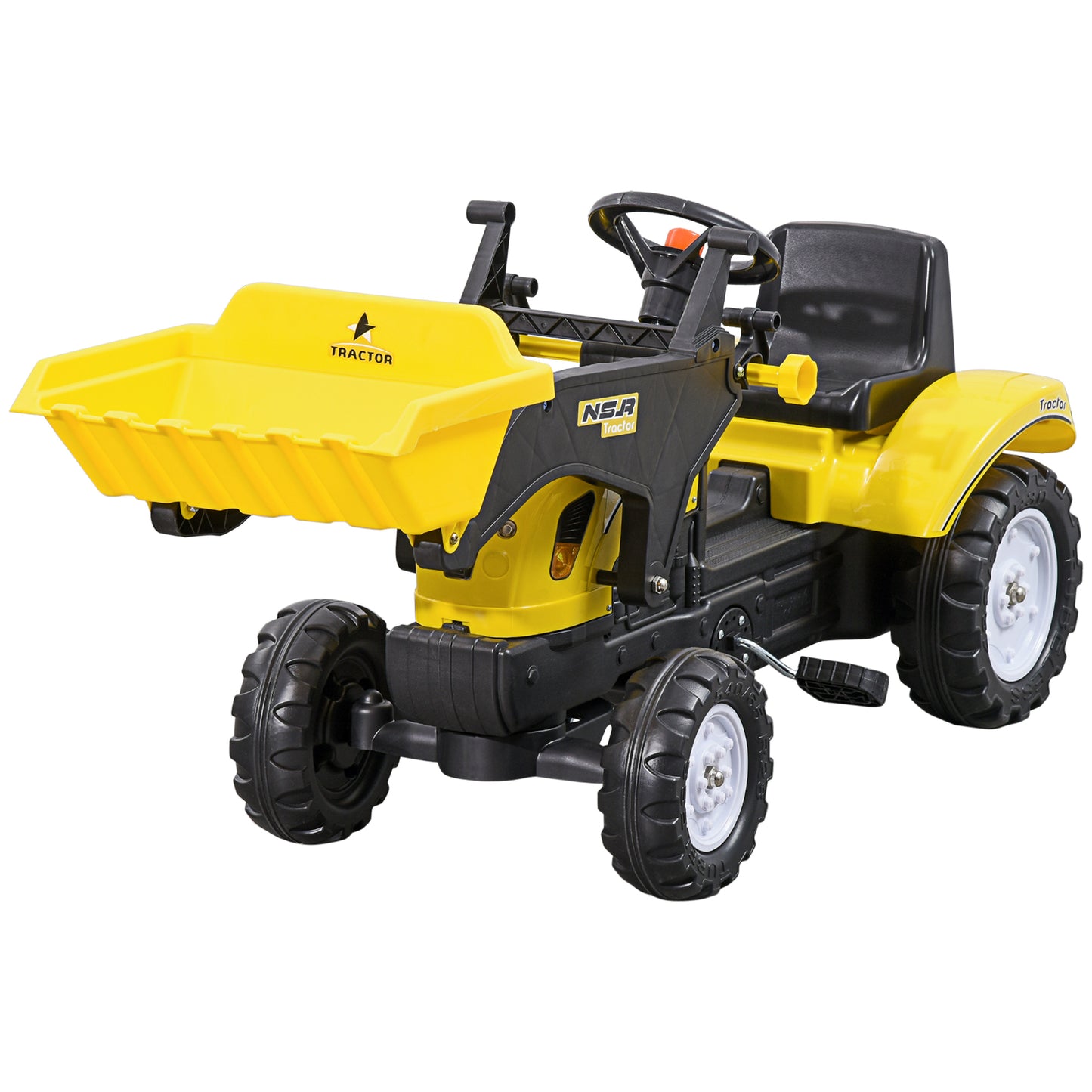 Pedal Tractor for 3 Year Old Kids, Pedal Construction Vehicle with Front Loader, Yellow