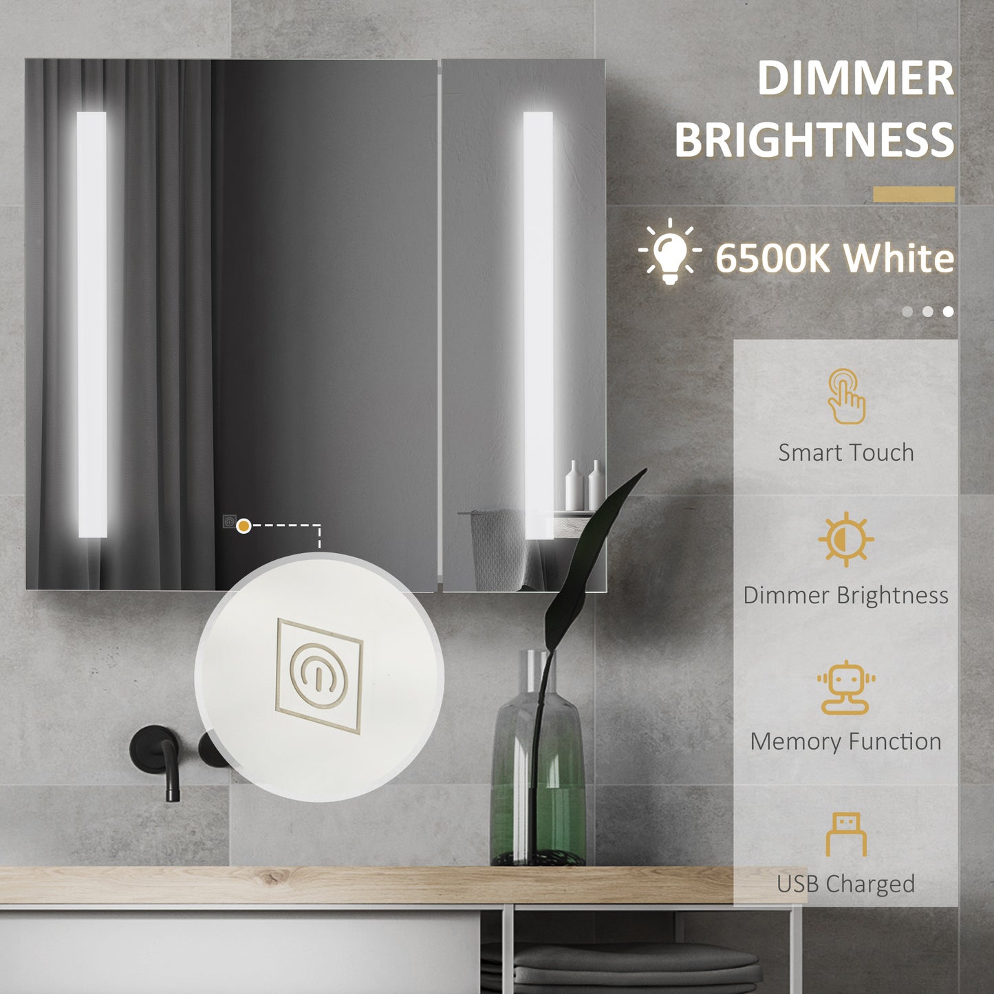 Armoire à pharmacie avec miroir et éclairage, blanc