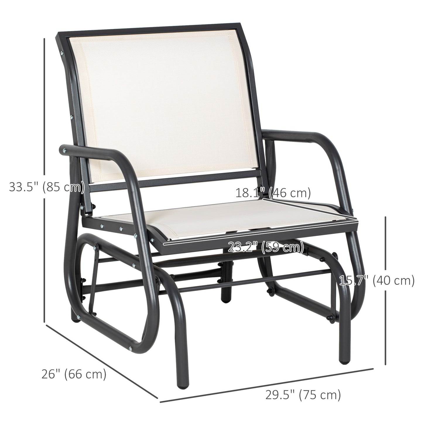 Fauteuil de jardin Outsunny avec assise et dossier en tissu maillé respirant, cadre en métal et accoudoirs, couleur crème