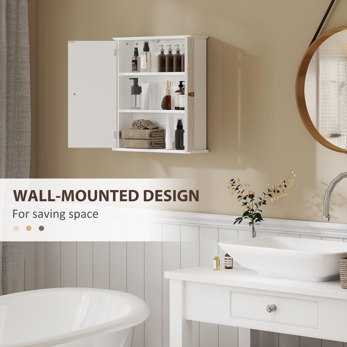 Medicine cabinet, storage unit with 2 doors and adjustable shelf, white
