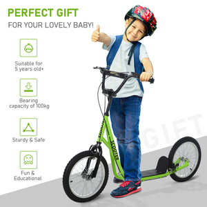 Trottinette avec roues gonflables de 16 pouces et doubles freins, vert