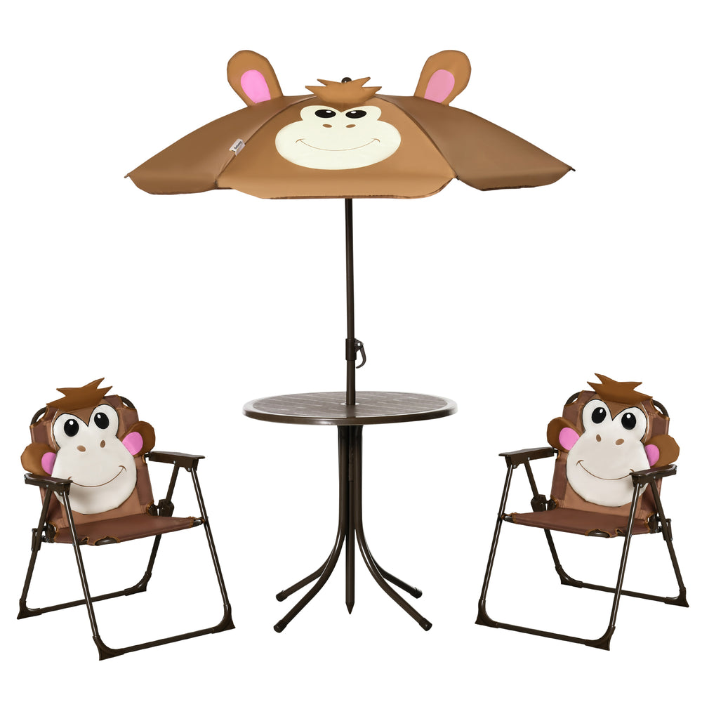 Ensemble table et chaises de pique-nique pliantes avec parasol amovible, marron