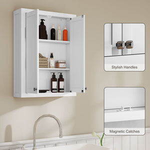 Meuble de salle de bain mural moderne avec 2 portes et 2 étagères réglables, blanc