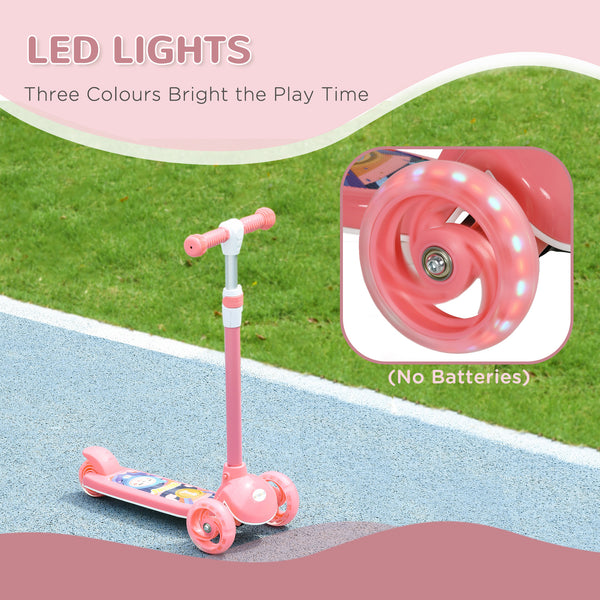 Trottinette à 3 roues, hauteur réglable, frein arrière, éclairage LED, guidon en TPE, rose
