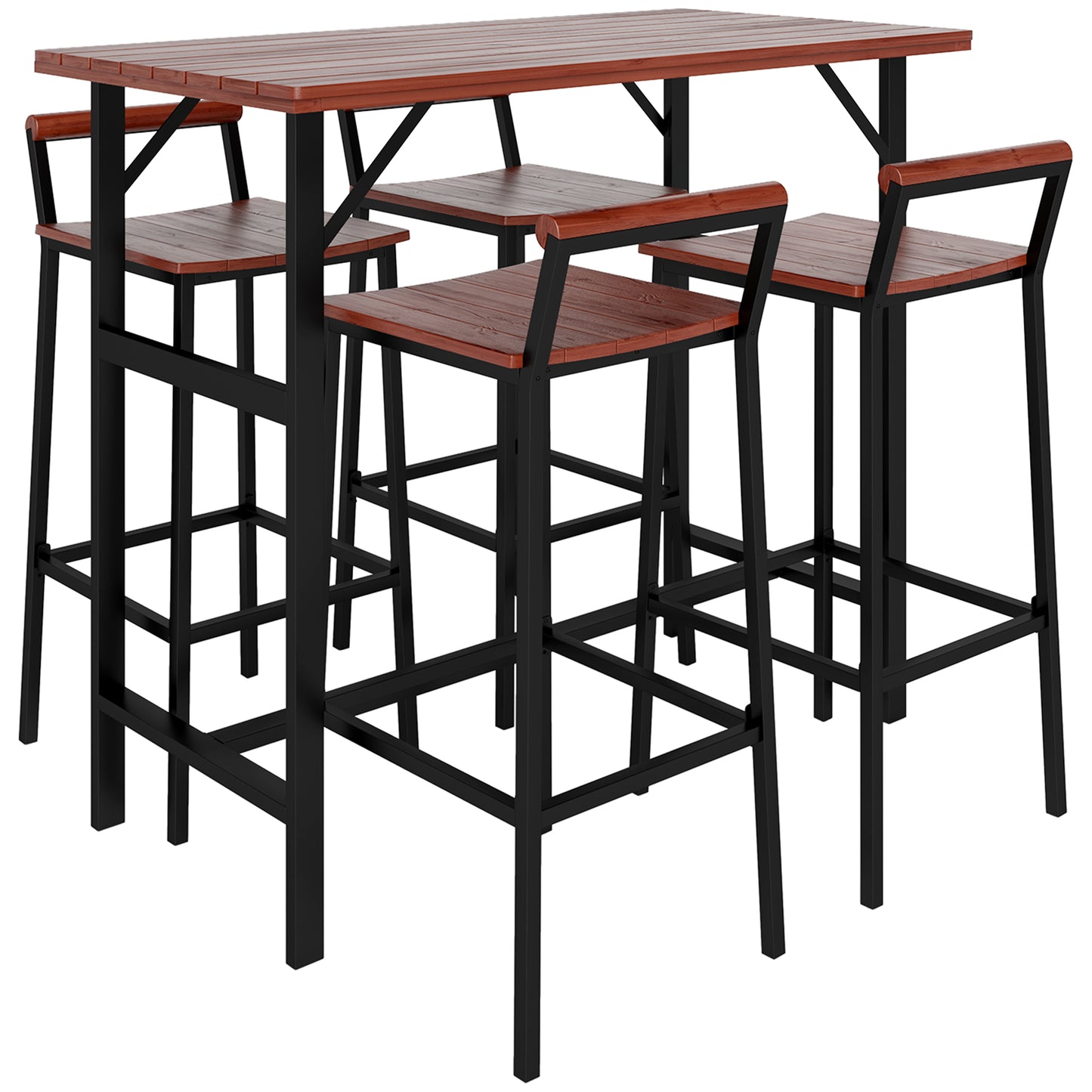 Ensemble de bar Outsunny 5 pièces avec table de 119 cm et 4 tabourets de bar, pour jardin, balcon, véranda, piscine, pelouse, marron
