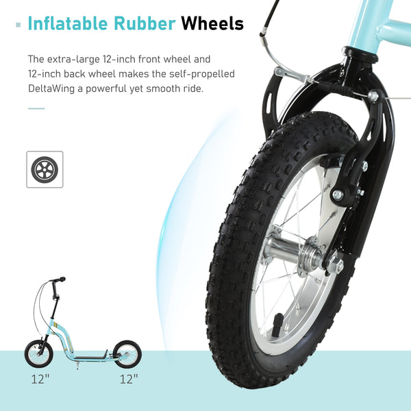 Trottinette à roues gonflable à double frein, roue avant de 30 cm, bleu