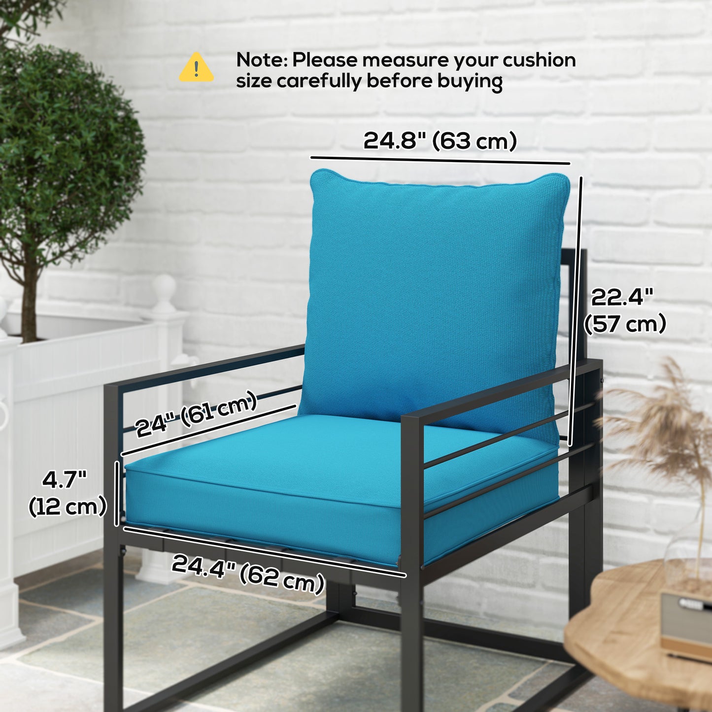 Coussins de chaise de patio épais et profonds pour siège d'extérieur avec coussin de dossier, turquoise
