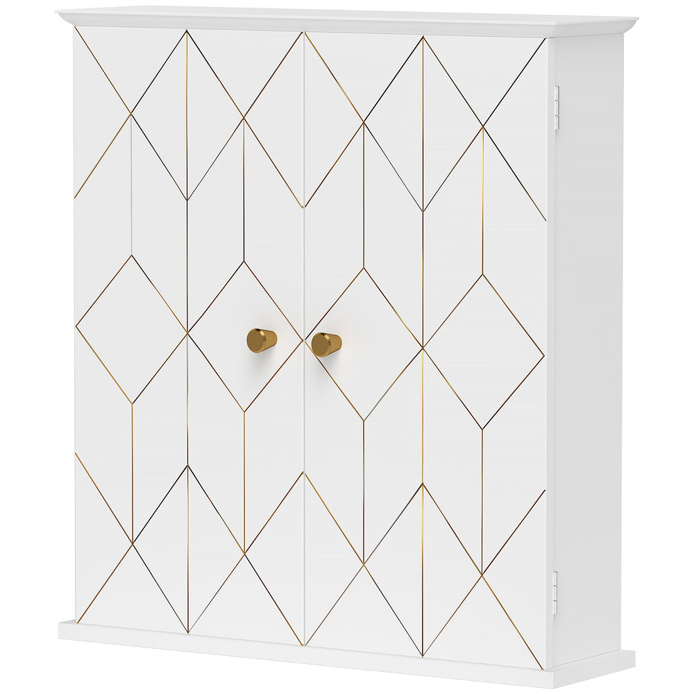 Armoire à pharmacie, meuble de rangement avec 2 portes et étagère réglable, blanc