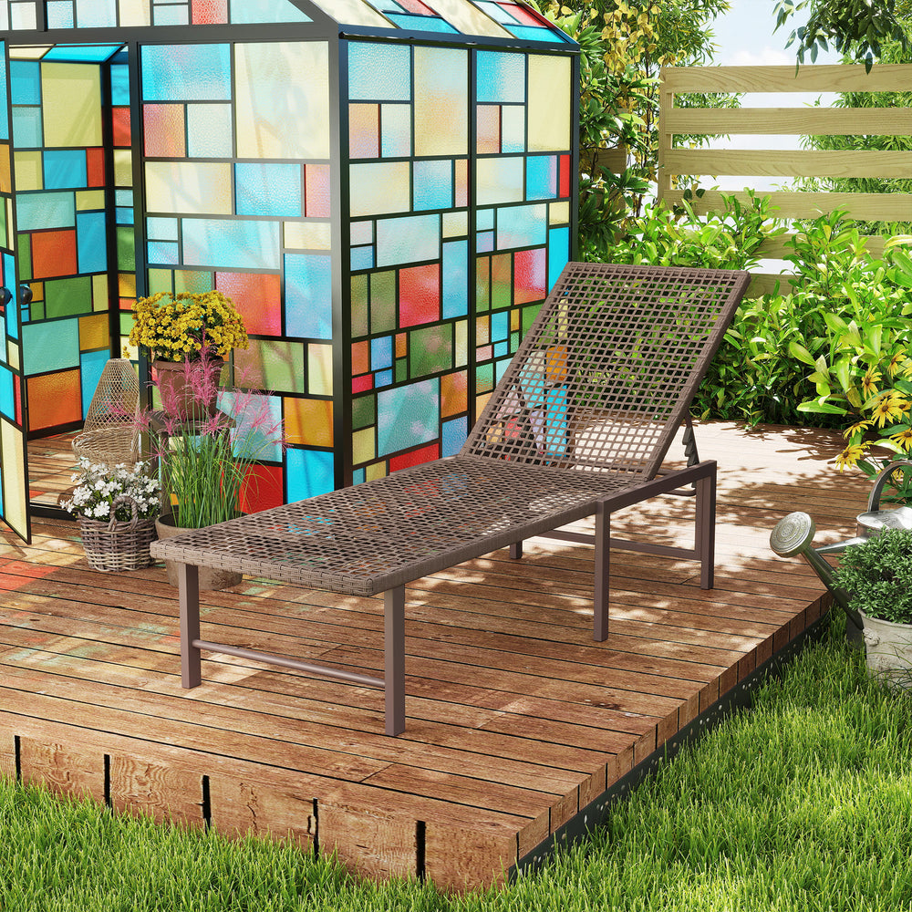 Chaise longue d'extérieur en osier inclinable en rotin avec dossier réglable, marron