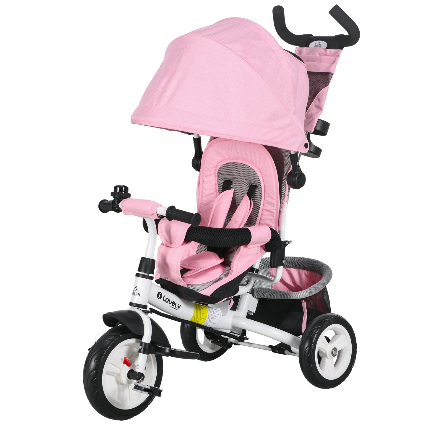 6 in 1 Toddler Tricycle for 1-5 Years Old with Parent Handle, Pink