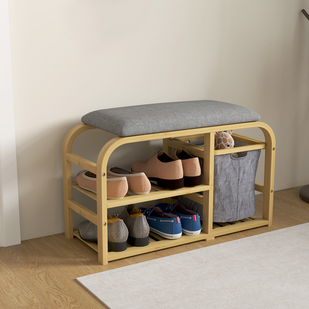 Banc d'entrée en bambou avec rangement à chaussures