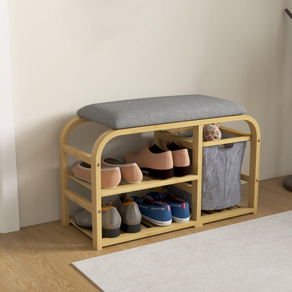 Banc d'entrée en bambou avec rangement à chaussures