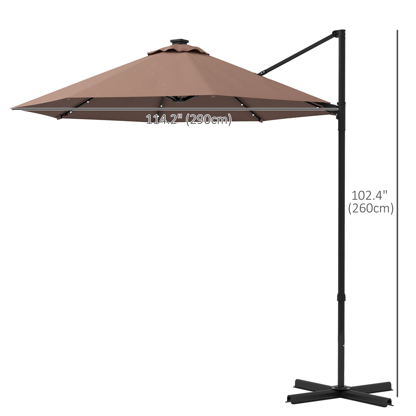 Parasol déporté 9,5'x8,5' avec lumières LED à énergie solaire,